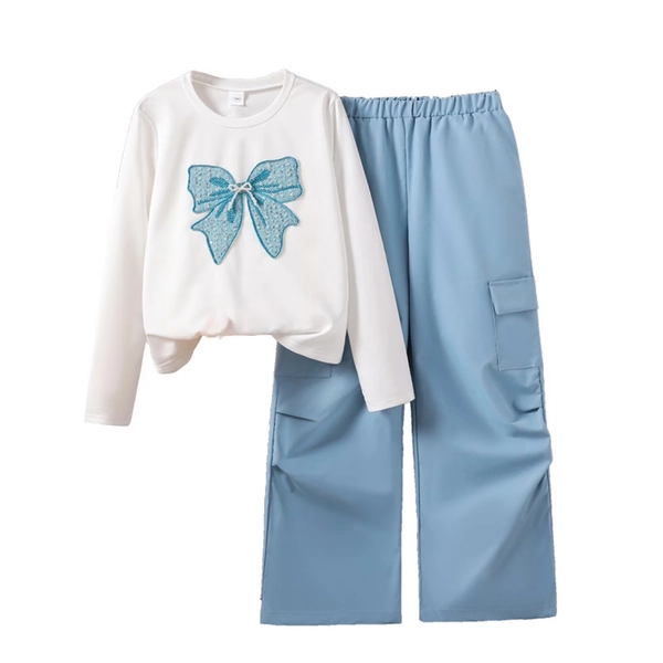 Tween Girls Outfits Set Clothes Embroidered Sequin Bow Long Sleeve Top Pants Casual Outfit Kids