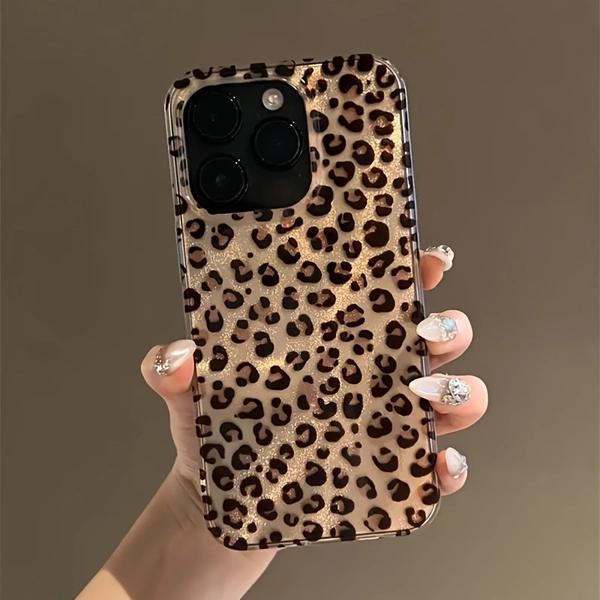 Stylish Leopard Print Mobile Phone Case, Compatible with iPhone 16 15 14 13 12 Pro Max 11, Luxury Anti-Fall Soft Shell Kit