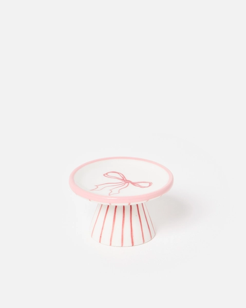 Bow Pink Stripe Pedestal Trinket Dish