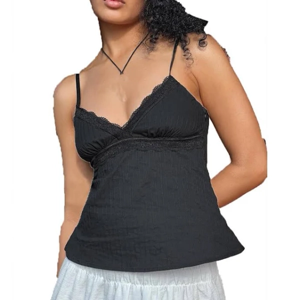 Women Y2K Sleeveless Crop Peplum Top Spaghetti Strap V Neck Babydoll Camisole Tank Tops