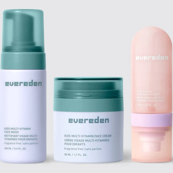 Evereden Kids Happy Face Trio Fragrance Free, Multi-Vitamin Hydrating Face Mist, Face Cream, and Face Wash for Sensitive Skin