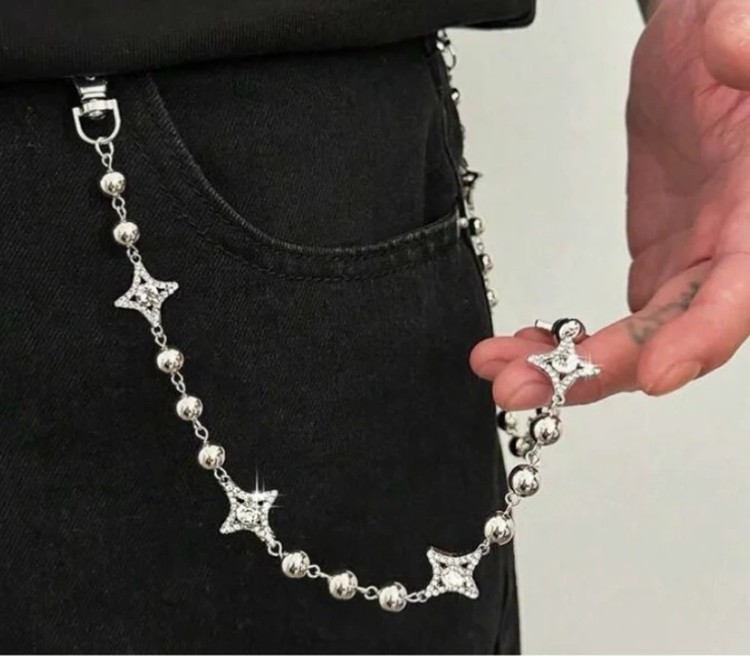 Our Goth 1 Piece Fashionable Punk Star Geometric Chain Waist Chain, Men's Personalized Hip-Hop Body Chain, Can Be Used For Pants Decoration, Daily Music Festival Party Wear, Unisex, Jewelry Gift is such a vibe - ROMWE