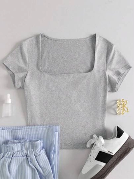 INAWLY Women's T-Shirt Summer Slim Fit Versatile Short-Sleeved Top
