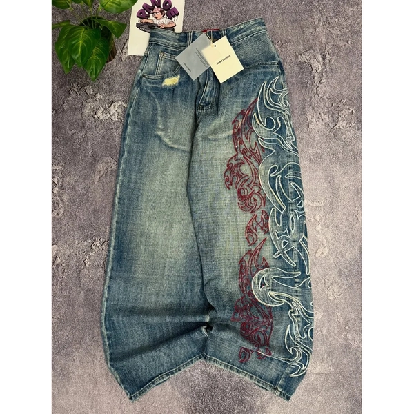 Y2K Embroidered Baggy Jeans Men Rock Hip Hop Retro Popular Casual High Waist Wide Leg Pants Streetwear New Fashion Big Pattern