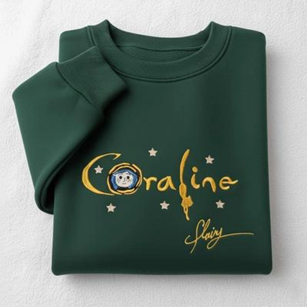 Embroidered Coraline Sweatshirt, Aesthetic Movie Crewneck, Button Eye Horror Clothing, Movie Fan Gift, Gothic Hoodie