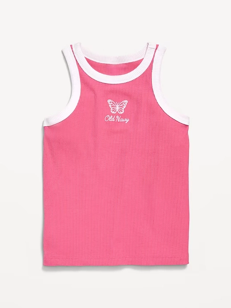 Fitted Ribbed Logo-Graphic Tank Top for Girls