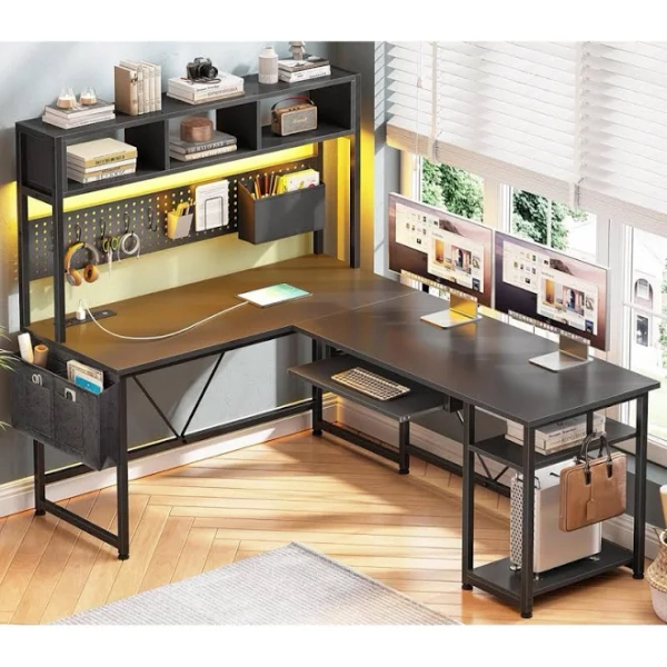 L Shaped Gaming Desk with Hutch