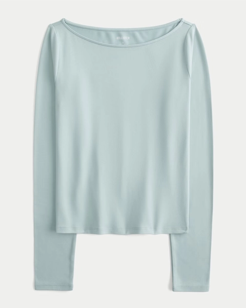 Soft Stretch Seamless Fabric Slash-Neck Top