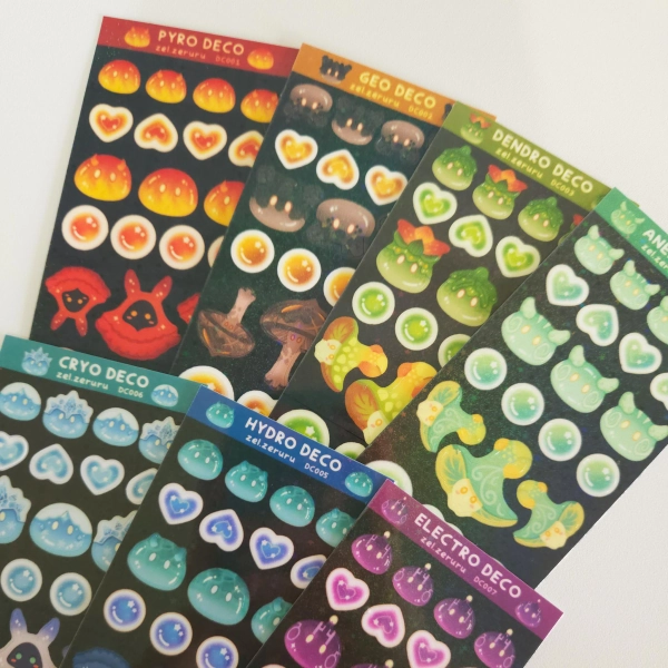 Genshin Impact elements deco sticker sheet, toploader deco stickers, aesthetic, polco stickers, bujo sticker, polaroid deco
