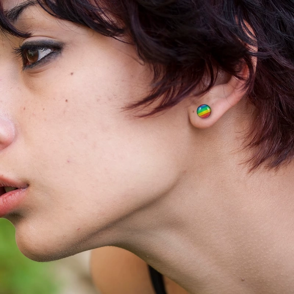 A Pair Rainbow Color Stainless Steel Earrings Fashion Pride Studs Male Female Gay Lesbian Jewelry Gift 2x1cm Chic Eye-Catching - AliExpress 