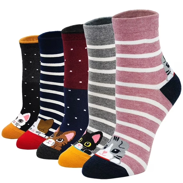 Womens Socks, LOFIR Crazy Funny Cute Socks for Women, Novelty Cartoon Dog Cat Animal Soft Cotton Crew Socks for Women Ladies, 5 Pairs
