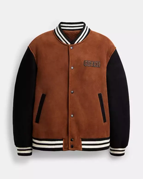 Brown Shearling Varsity Jacket