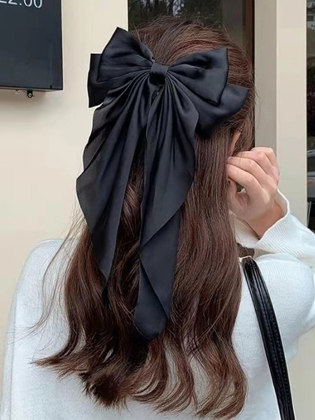 1pc Oversize Black Satin Bow Barrette, Elegant Versatile Fashion Hair Clip Accessory, Suitable For Daily Outfit Valentines Claw Clips Hair Claws Hair Barrettes, School Stuff, College, Black Bows, Cute, Hair Accessories, Head Accessories