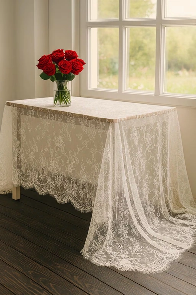 Lace Tablecloth: Floral Embroidered Wedding Linen Table Decor, Romantic Victorian Vintage Elegant Party Decoration