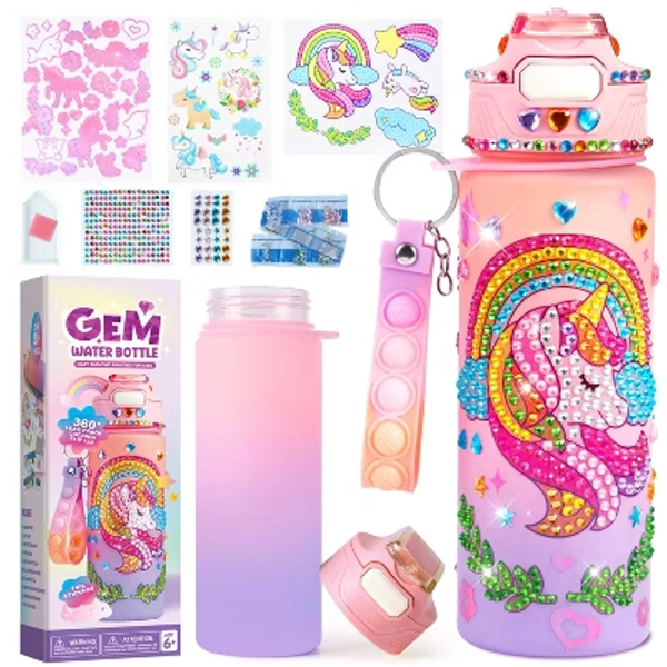Joyfy Unicorn DIY Gem Diamond Painting Kit, Decorate Your Own Water Bottle Craft Kits, Arts & Crafts Christmas Birthday Gift for Girls Age 6+