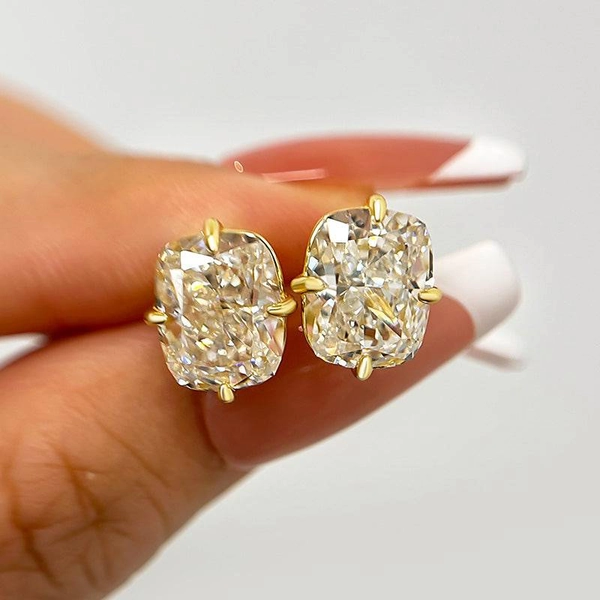 Louily Vintage Cushion Cut Women's Stud Earrings - Yellow Gold / 925 Sterling Silver