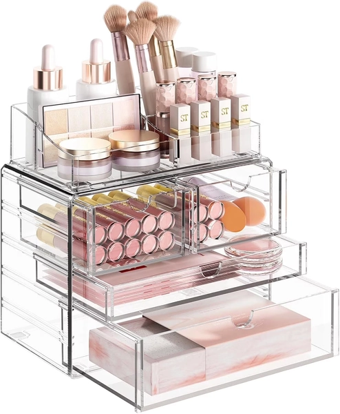 4-Tier Clear Makeup Organizer, Delamu Thick Acrylic Box Organizer, Cosmetics Storage Box, Bathroom Organizer - Walmart.com