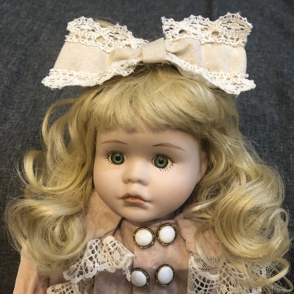 Lovely Porcelain Doll With Blush Pink / Beige Outfit