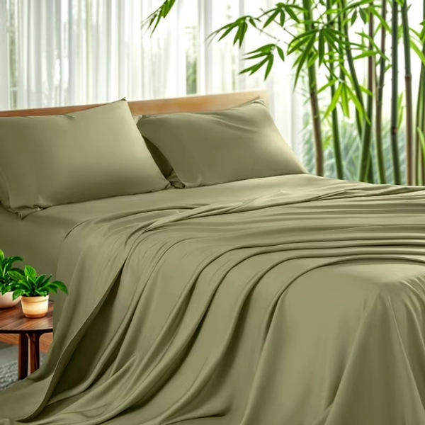 Sonoro Kate Luxury Bamboo Bed Sheet Set - Deep Pockets - 4 Piece, Queen, Sage Green
