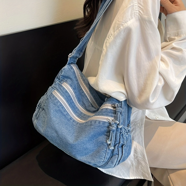 large denim crossbody tote bag women adjustable shoulder - Temu