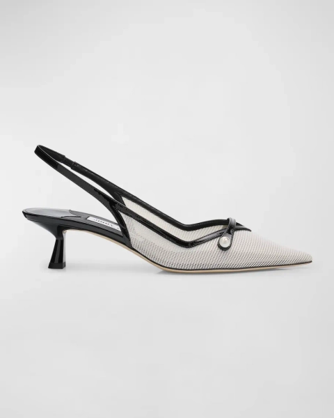 Amita Mesh Pearly-Strap Slingback Pumps