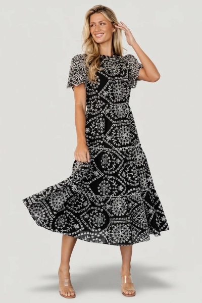 Mirabel Eyelet Midi Dress — Black & White | Baltic Born