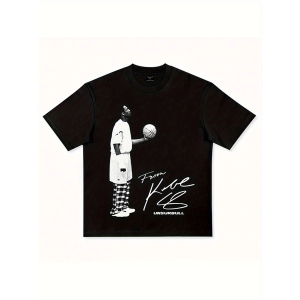 and teen T-shirts, digital printing - curry basketball pattern, short-sleeved round neck casual top, bohemian street fashion, all seasons comfortable, regular, black, casual street fashion dynamic high-quality fabrics