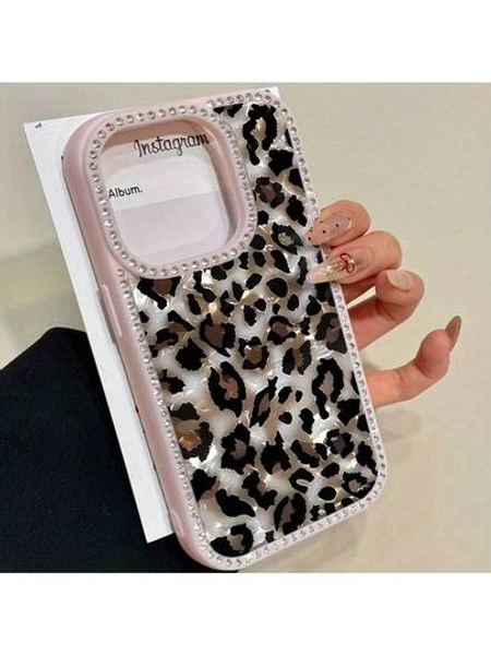 Marble Leopard Print Double-Sided Diamond-Encrued 3-In-1 Phone Case, Suitable For IPhone 17promax/17air 16promax, 16 15pro 14 14 Plus/14 Pro Max 13 13 Pro 12Pro 11pro Promax Series. Anti-Drop And Stain-Resistant Soft Case, Suitable For Both Men And Women With Diamond Decoration
