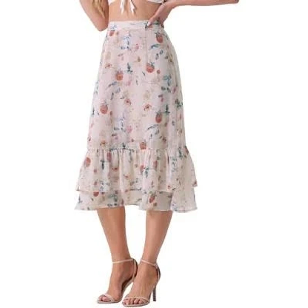 Inspire Chic Women's Floral Chiffon Tiered Flowy Midi Skirt