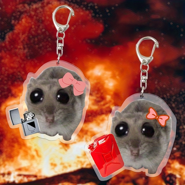2D Flat, 2pcs Meme Sad Hamster Combo Set Keychain, Cute Hamster Acrylic Phone Keychain Decorative Tag 2D