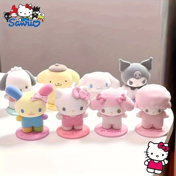 1pc Kawaii Sanrio Flocking Figures Decorations Mystery Box - Cartoon Cute Desktop Decorations Figures - Collectible Figures Mystery Box. for Halloween Christmas Easter Gifts.