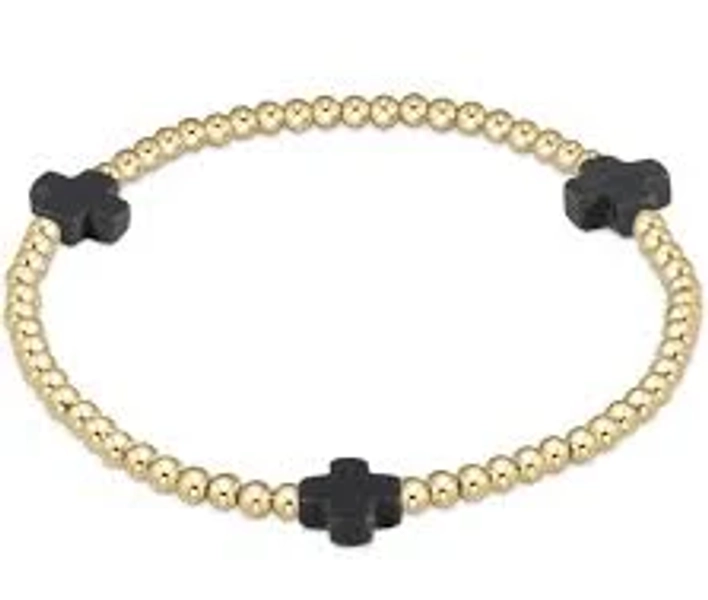 Enewton Extends - Signature Cross Gold Pattern 3MM Bead Bracelet - Onyx