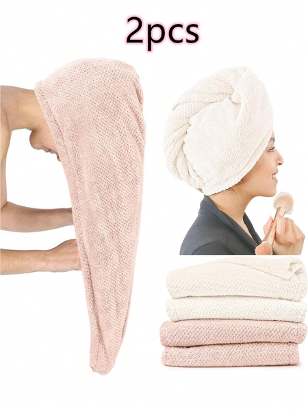 2 Packs Microfiber Hair Towel Wrap For Women, Super Absorbent Quick Dry Hair Turban For All Hair Style Anti Frizz, Large Hair Drying Towel With Button