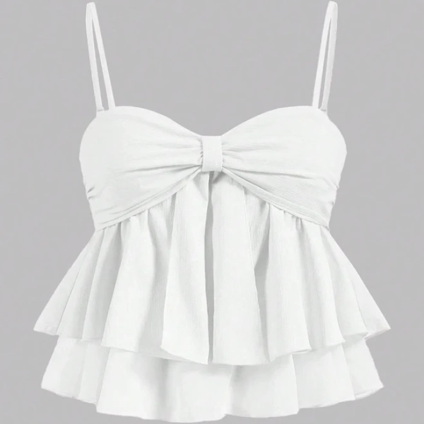 SHEIN Ruffle Trim Camisole Halter Cami Crop Babydoll Pleated Slim Fit Spaghetti Strap Sweet Summer Tank Top Women's