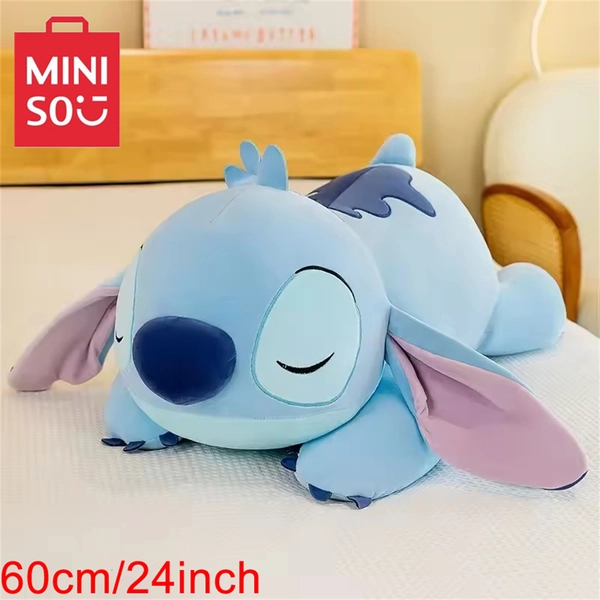 Miniso Stitch Plush Toy - Soft Blue Polyester, 60cm Cartoon Pillow for Room Decor, Sofa, or Birthday Gift
