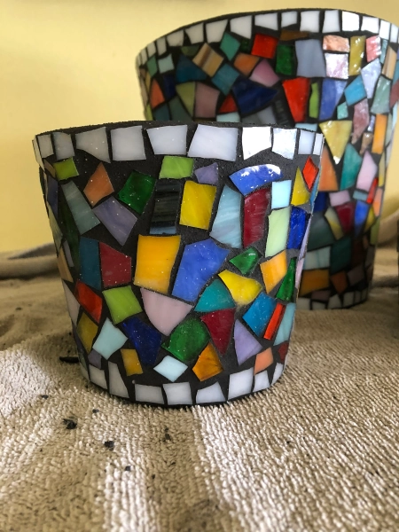 Mosaic scattered rainbow small stained glass planter