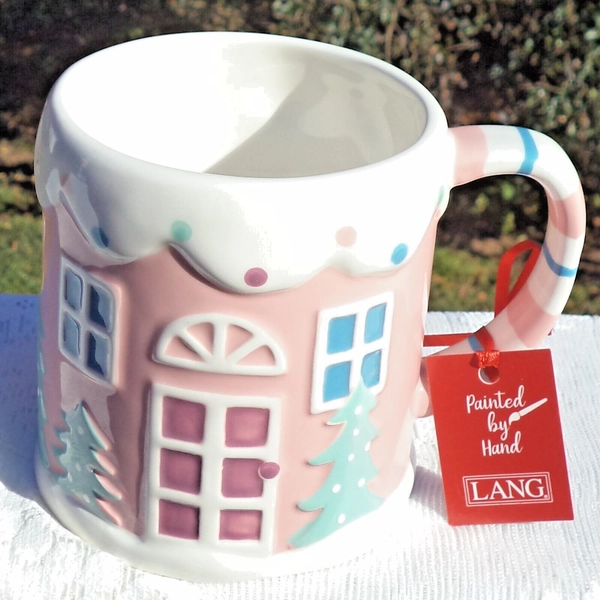 Lang GINGERBREAD HOUSE Pink CERAMIC MUG Christmas Holiday NEW NWT