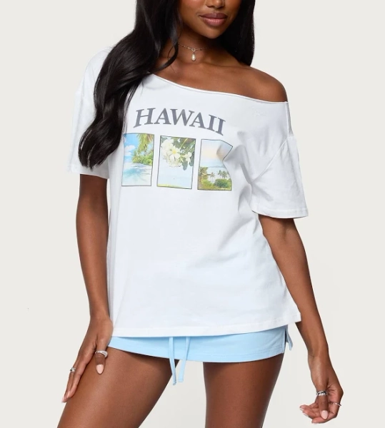 Edikted Women's Hawaiian Babe Off-the-Shoulder Cotton T-Shirt