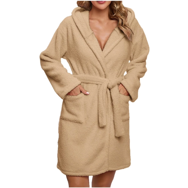 Ladies Soft Hooded Plush Bath Robe for Women Winter Warm Housecoat Loungewear Bathrobe Terry Towelling Cotton Dressing Gown Khaki L - Walmart.com