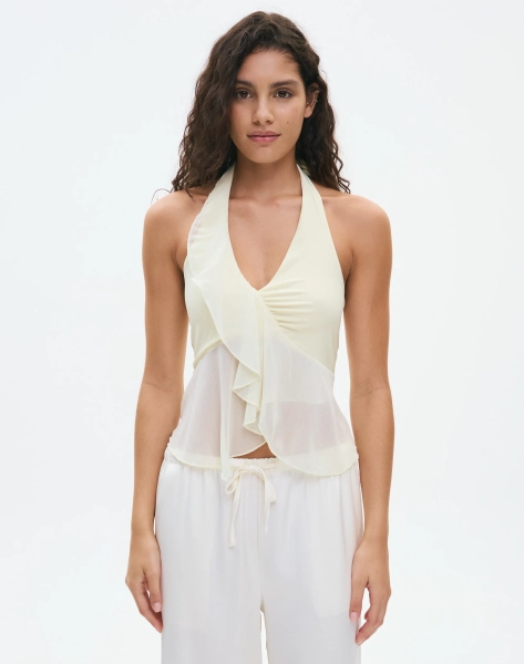 V Neck Ruffle Halter Top