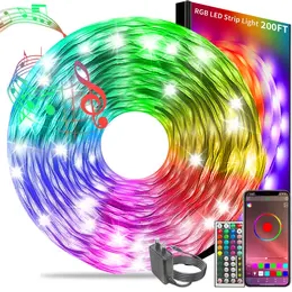 200FT 100FT 50FT Smart Led Strip Lights RGB Color Changing Time Setting Music Sync Strip Lights with both App and Remote Control for Bedroom Indoor Lighting, for Christmas Gifts