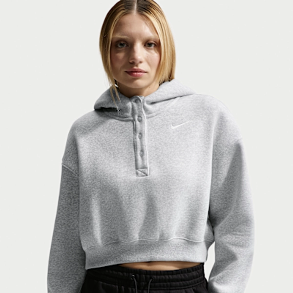 Nike Sportswear Phoenix Fleece Women's Oversized Cropped Henley Hoodie - Pure Platinum/Heather/Sail - Size XS