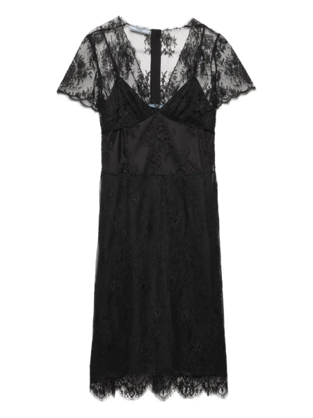 Prada robe mi-longue en dentelle à détails festonnés | 44