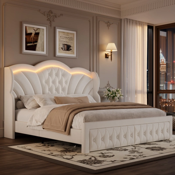 Wrought Studio™ Velvet Upholstered Wingback Bed, Storage Bed with LED Lights & Reviews | Wayfair