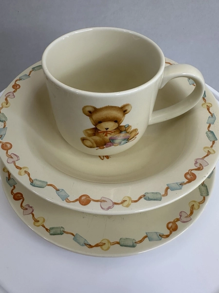 Vintage Hallmark Teddy Bear Baby's Porcelain Keepsake Serving Set Plate Bowl Mug