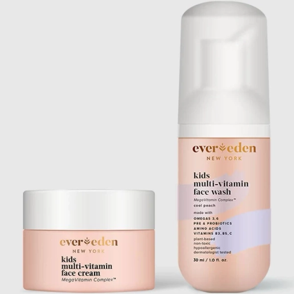 Evereden Kids Happy Face Duo Travel Size for Kids, Face Wash and Face Cream with Amino Acids and Omegas