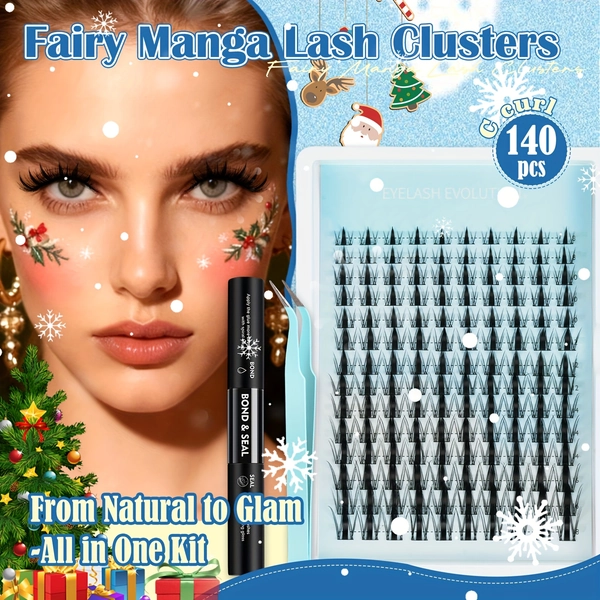 Fairy Lash Clusters Kit 8mm-18mm Manga C Curl Anime Eyelash Extension Kit Individual Spike Lashes DIY Volume Natural with Spikes Wet-Look Spiky