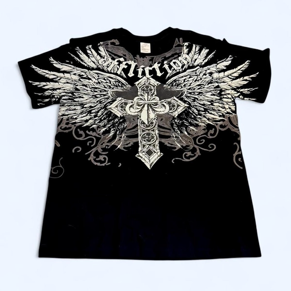 Black Affliction esque cotton graphic tee with cross...