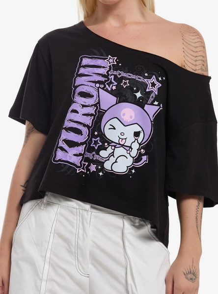 Kuromi Chains & Stars Girls Off-Shoulder T-Shirt