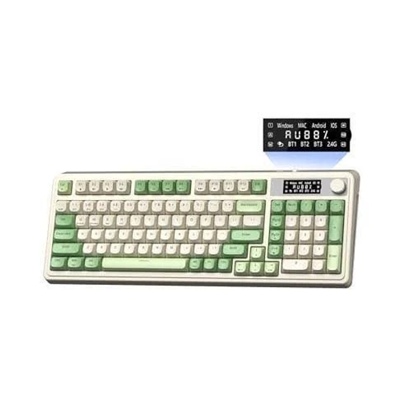 Stamp n Camp - S99 Pro Gaming Cute Creamy With Number Pad Smart Screen Tri-mode Bluetooth//usb-c Computer Keyboards Media Knob Custom - Green White